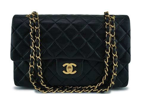 chanel medium classic double flap bag black lambskin gold hardware|Chanel mini flap bag with top handle.